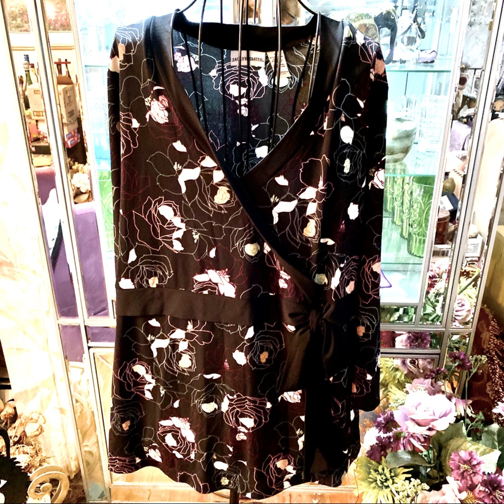 JACLYN SMITH KIMONO WRAP TOP ROSES FLORAL SASH BOW 1X